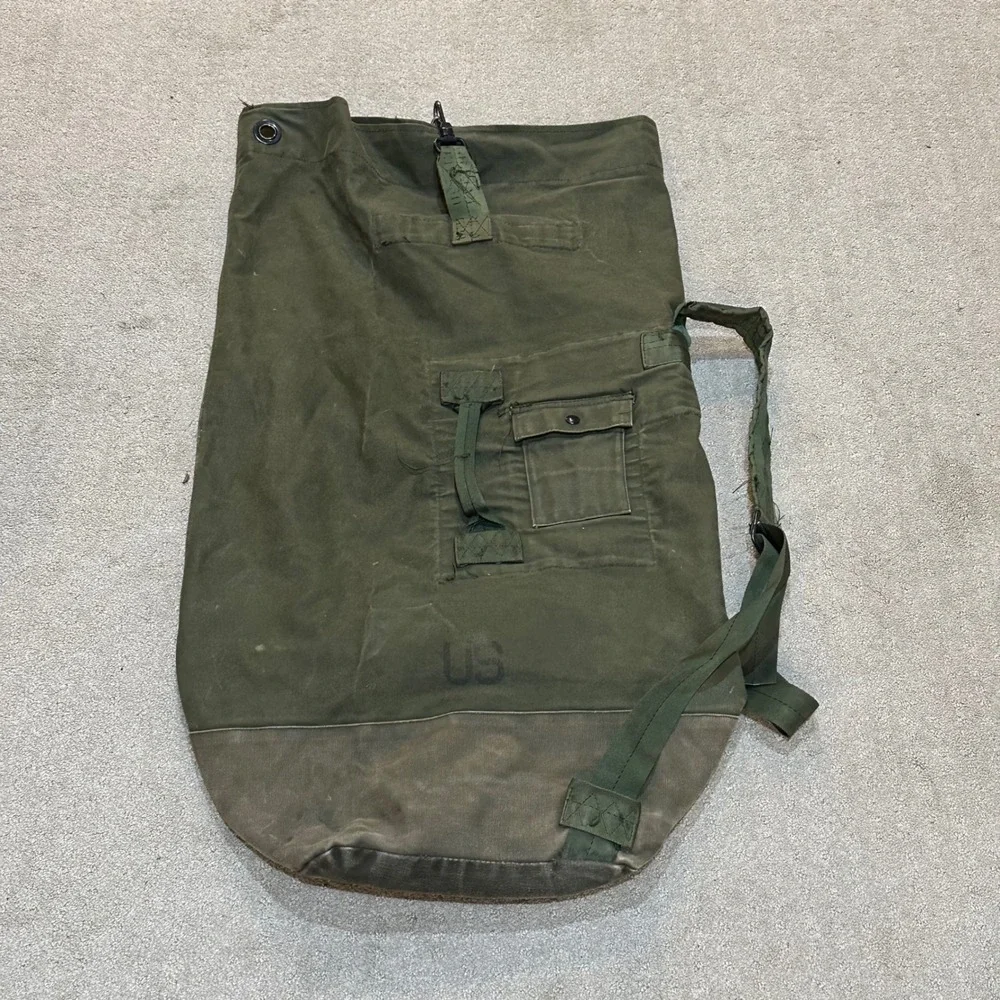 Vintage US Military Olive Drab Canvas Sea Bag Duffel Backpack USGI Stamped